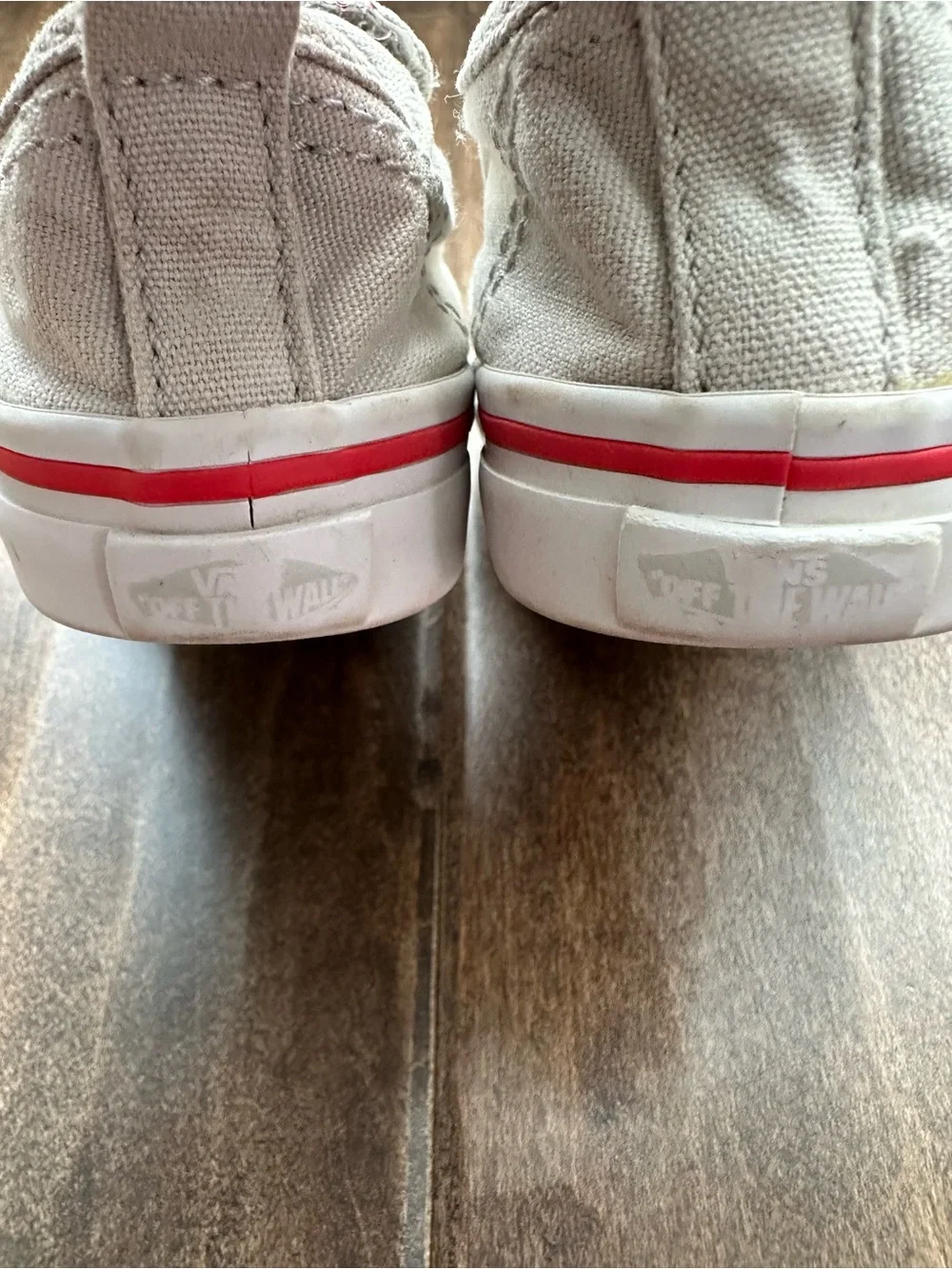 Vans Toddler Sneakers – Size 6, Stone Canvas, Velcro & Elastic Laces, Great Cond
